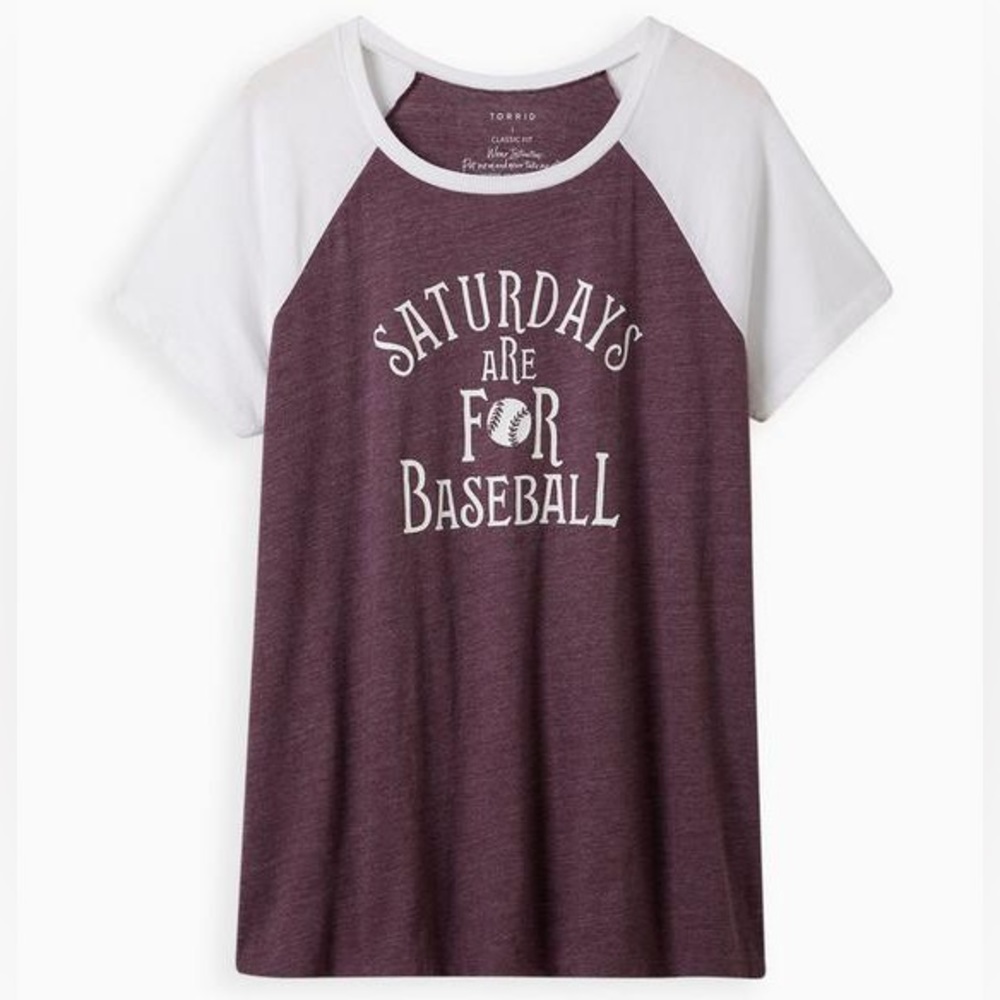 Torrid Classic Raglan Tee - Triblend Jersey Saturdays Purple & White NWT